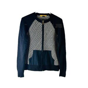 St. John Wool Lightweight Knit Color Block Cardigan Sweater coat